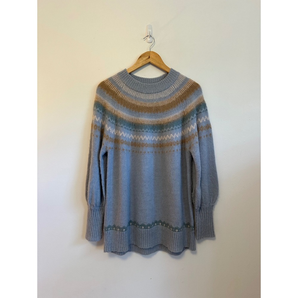 J. Crew Blue Fair Isle Alpaca Wool Blend Yoke Sweater | Size Medium